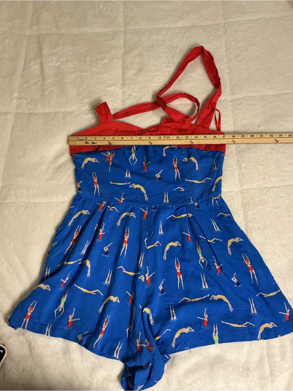 Blue Retro Swimsuit Romper with Red Halter Top - Picture 5 of 9